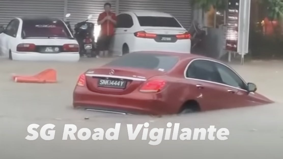 Mercedes-Benz with SG plate number seen floating in JB floodwaters